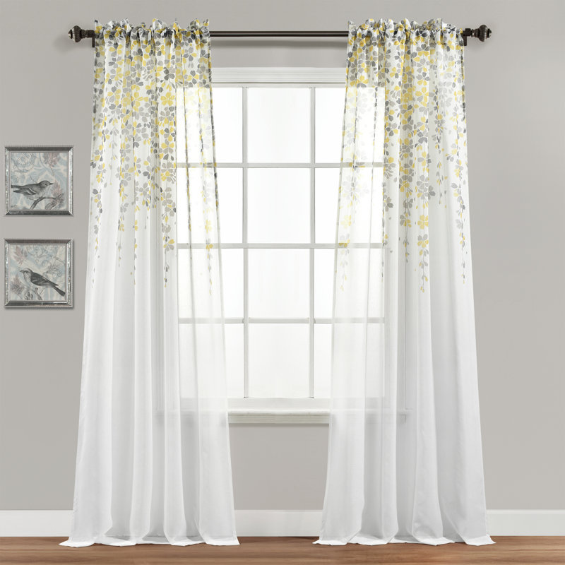 Sheer Curtain Pair, Yellow/Gray