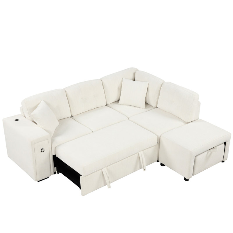 Lit modulaire beige avec porte-gobelets et commodité, canapé 86,6 po 2 ports, supports, 86,6 po pour une vie confortable