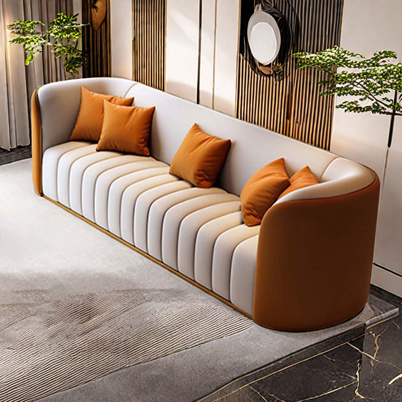 Ensemble de salon en similicuir Anagnost, Blanc / orange