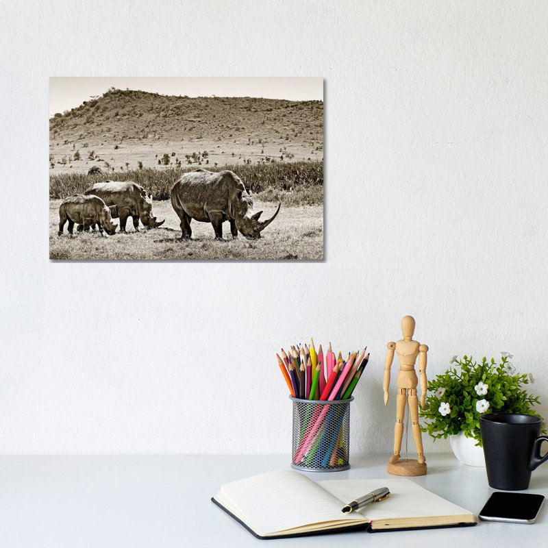Peaceful Rhinos 1 Piece Wrapped Canvas Wall Art, 20.32 cm H x 30.48 cm W