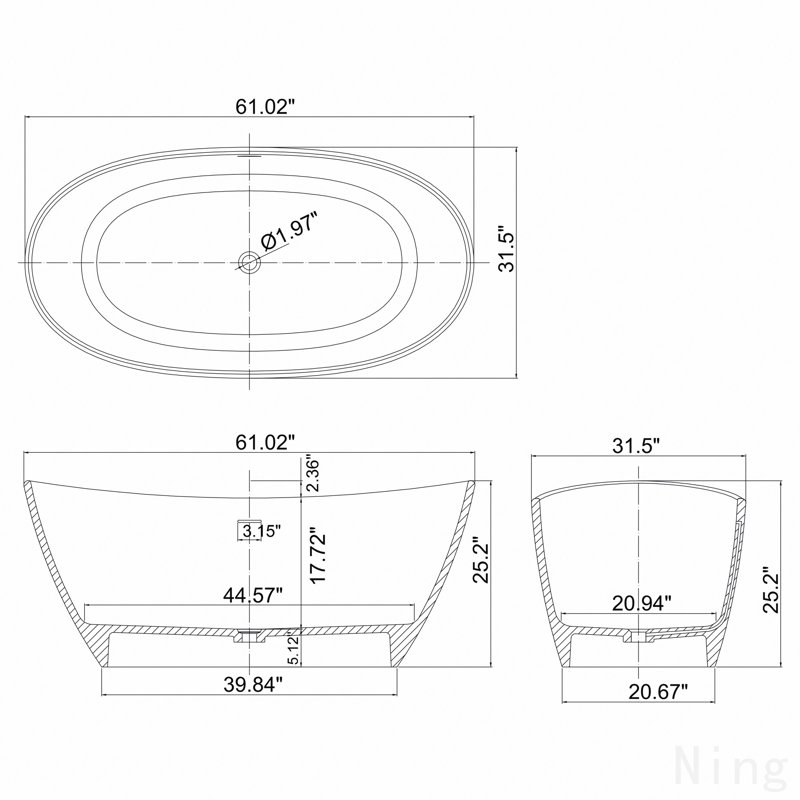Baignoire de trempage autoportante à surface solide de 61 pouces