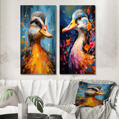 Portrait de canard bleu et jaune II - ensemble de 2 impressions sur toile de canard