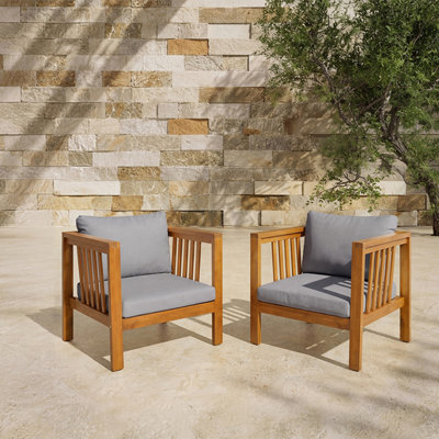 Ensemble de 2 fauteuils club d'extérieur en bois d'acacia avec accoudoirs carrés modernes