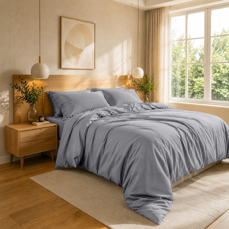 4-Piece Microfiber Duvet Cover Set – Pillowcases & Fitted Sheet, Super King Duvet Cover  + 3 Additional Pieces, Silver