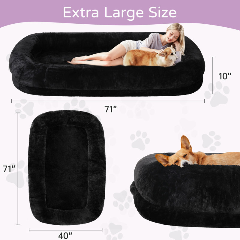 71" Extra Large Human Size Dog Bed for Adults with Blanket, Orthopedic Dog Bed with Removable Washable Waterproof Cover, Black
