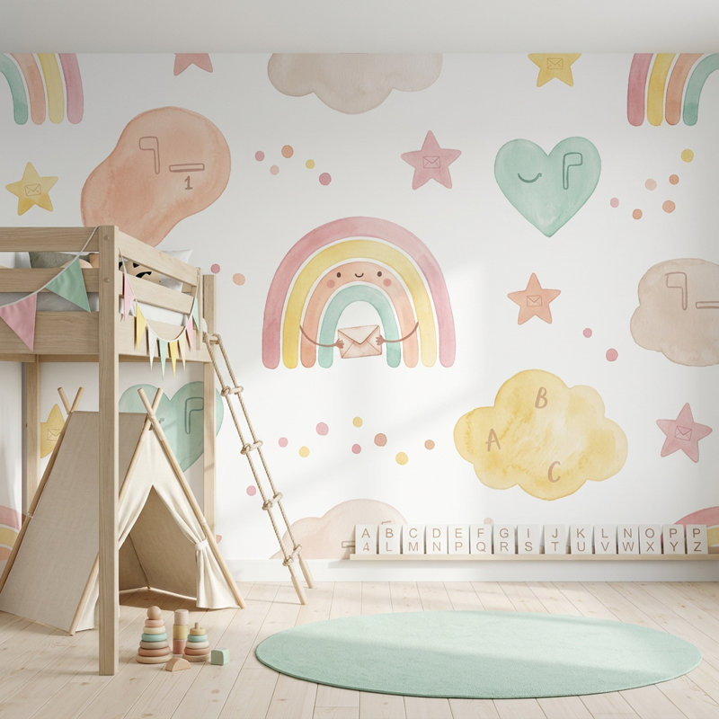 Papier peint blanc pastel amovible pour enfants, Non tissé, 120 po x 96 po
