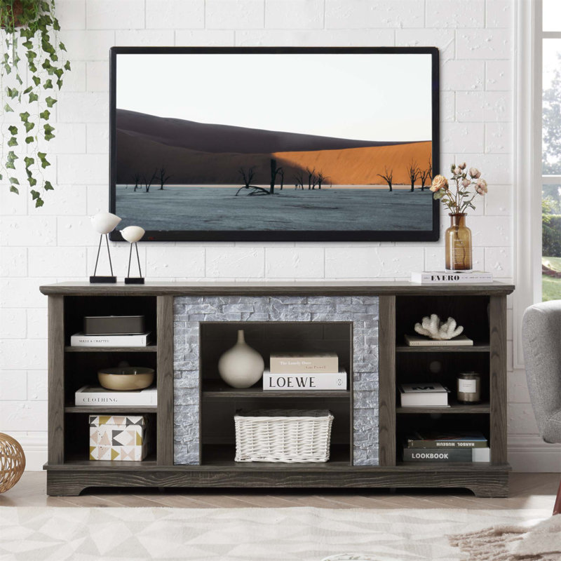 Meuble télé Mantel Stone, H 26,06 po x L 58,31 po x l 15,39 po, Gris