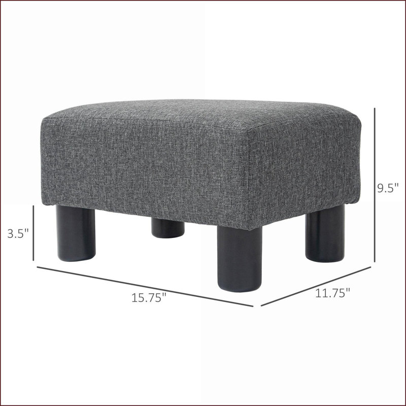 Ottoman Small Cube Foot Rest with Linen Fabric &amp; Wood Frame | Charcoal Gray | Living Room, Entryway | Wood Frame
