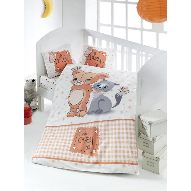 Housse de couette pour bébé en coton doux, brun et blanc et gris, housse de couette 39,4 po x 59,1 po | 145 fils, fermeture à boutons | Lavable à la machine | Comprend 2 taies d'oreiller de 13,8 po x 17,7 po | Parfait pour la décoration de chambre de