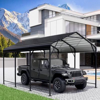 10 ft. W x 14 ft. D Heavy-duty Metal Carport, Galvanized Steel Car Canopy With Reinforced Base Frame, Outdoor Shelter For Cars, Trucks, Boats, Tractors & Rv