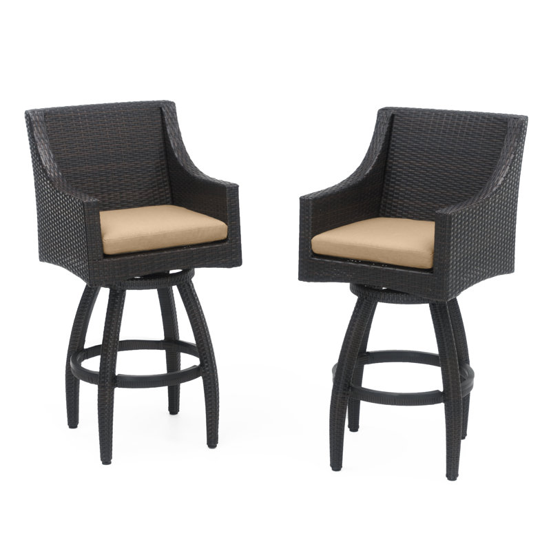 Fionnula 30" Patio Bar Stool With Sunbrella Cushion Covers, Canvas Heather Beige Sunbrella® Canvas