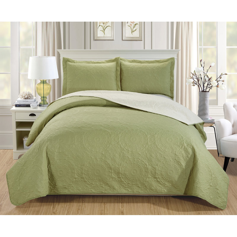 Ensemble de couvre-lit réversible 3 pièces Abbegail, Grand, Olive