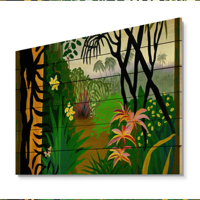 «Blossoming and Vibrant Jungle Flora IV», reproduction sur bois sans cadre