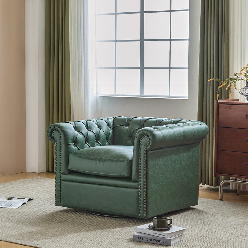 Lawrence Chesterfield Upholstered Swivel Club Chair, Green Faux Leather