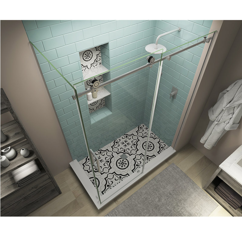 Coraline XL Frameless Sliding Shower Enclosure with Clear Glass and Stainless Steel