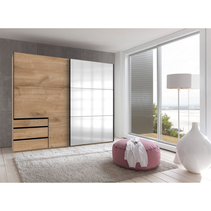 Guardino 2 Door Wardrobe, 216cm H x 250cm W x 65cm D, Plank Oak