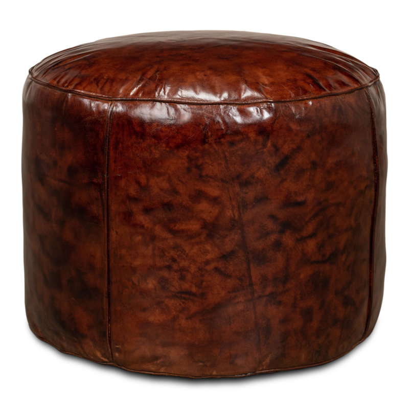 Pouf en cuir Pryce Soccer Ball, Cuir véritable brun