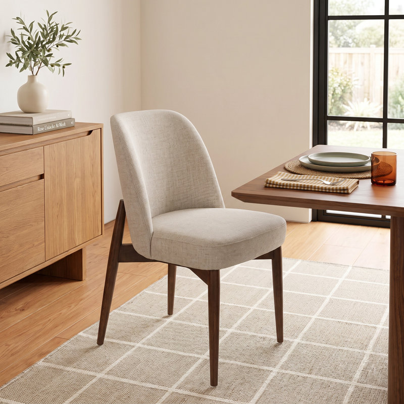 Bacco Curved Back Oatmeal Fabric Dining Side Chair, Cream/Brown