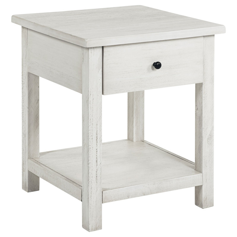 Table de bout en bois vieilli 1 tiroir avec tablette Castleton, Blanc