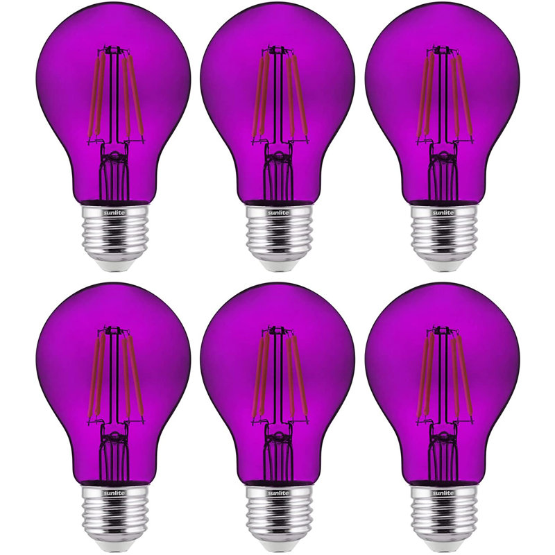 Paquet de 6 ampoules DEL à filament A19 à DEL à intensité variable et à intensité variable, finition mauve