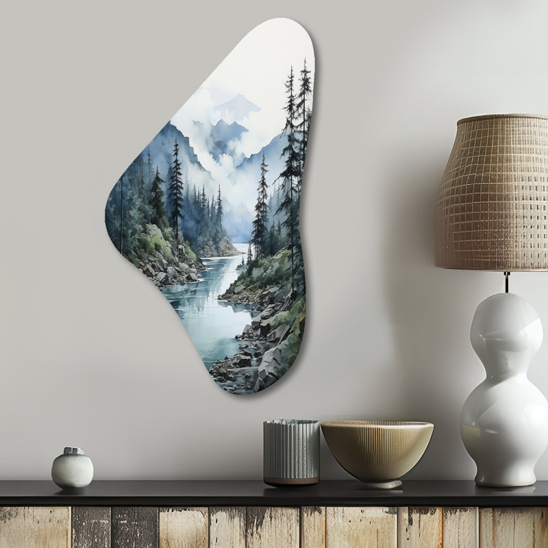 Art mural asymétrique gris gris et bleu, H 31 po x l 17 po