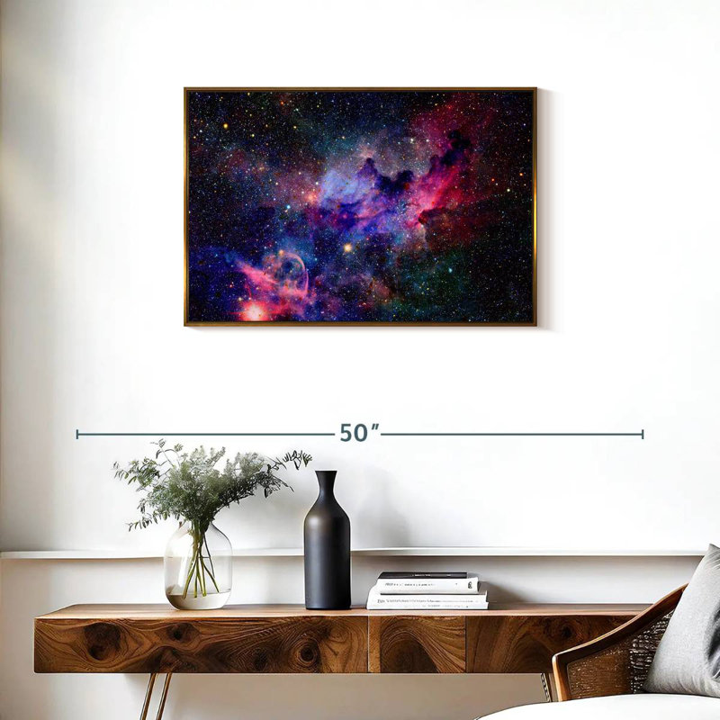 Galaxie nébuleuse de l'espace, Cadre flottant doré, 31 po x 21 po