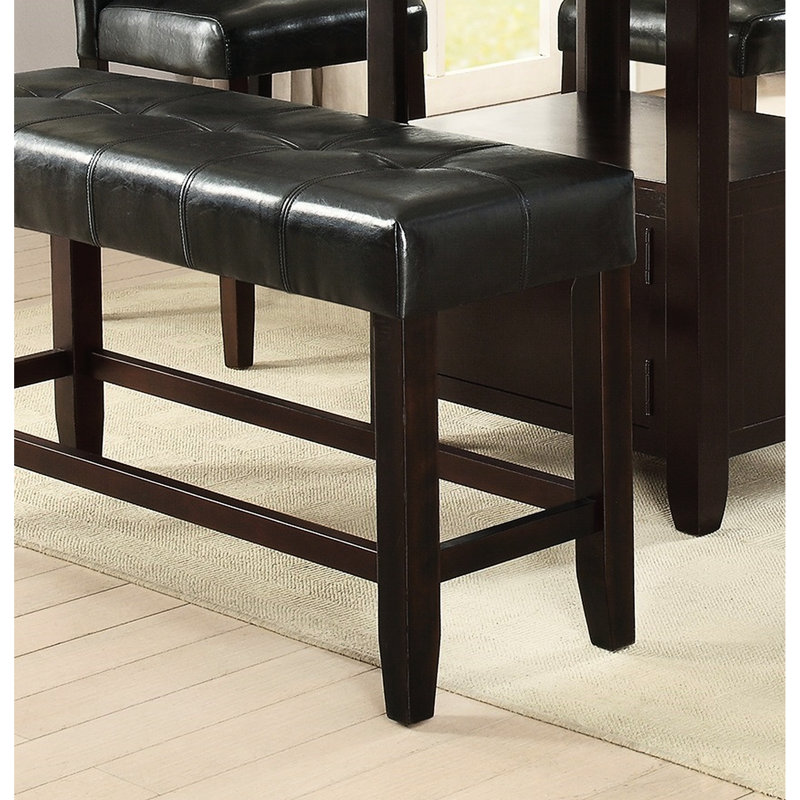 Banc de salle à manger à hauteur de comptoir - Coussin en similicuir noir avec support en bois moderne pour structure rembourrée