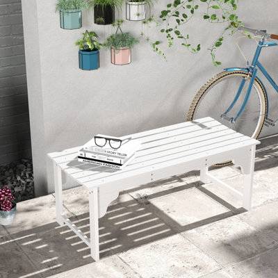 Banc de jardin blanc avec siège à lattes pour les porches avant, chaises d'extérieur robustes à cadre en acier thermolaqué pour jardin, supportant 264 lb