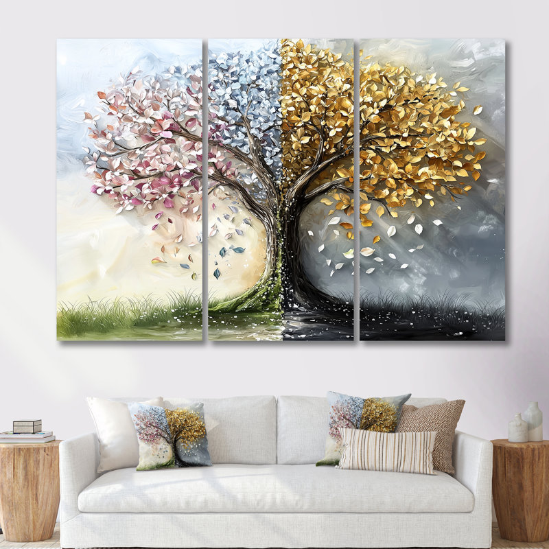Arbre de vie Four Season III - ensemble de décoration murale arbre de vie, Toile tendue, H 40 po x l 60 po x P 1 po