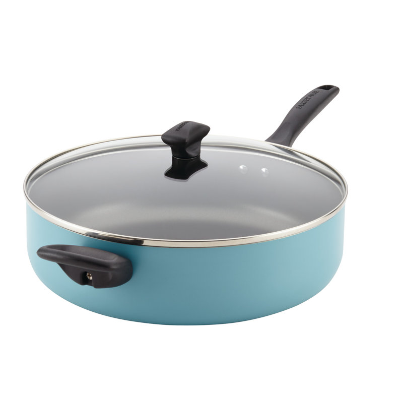 Farberware Dishwasher Safe Nonstick Jumbo Cooker Chef's Pan with Helper Handle and Lid, 6 Quart, Aqua
