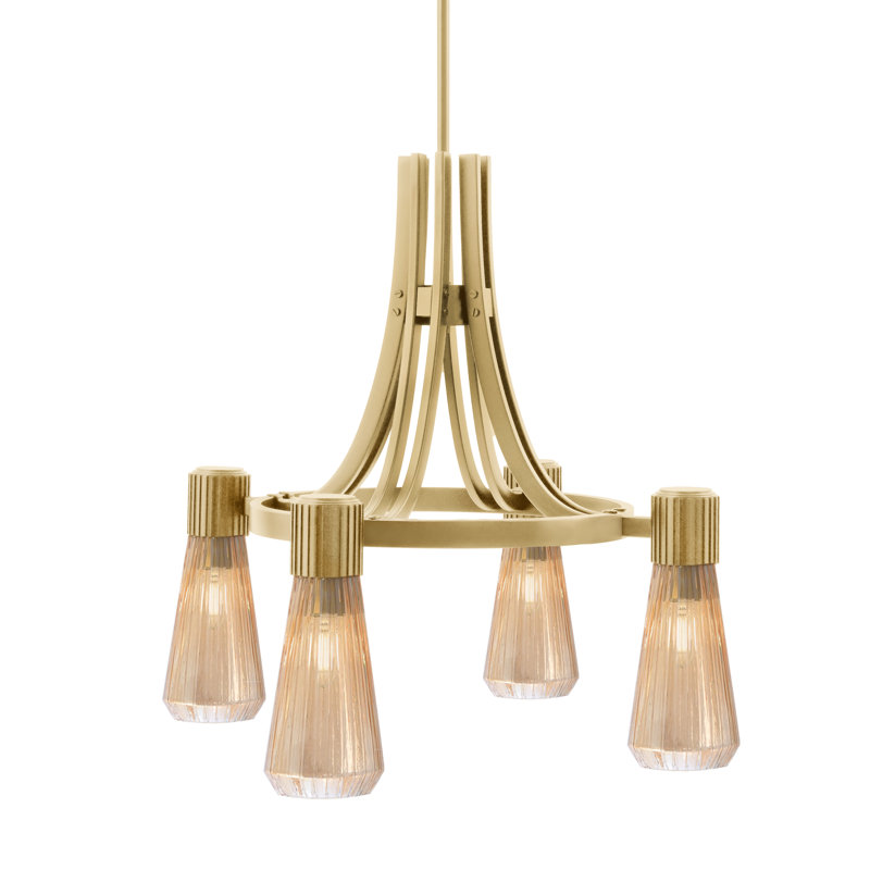 Lustre 4 lumières Brewer présenté en finition nouvel âge laiton avec verre ambré 4 po, Ambre