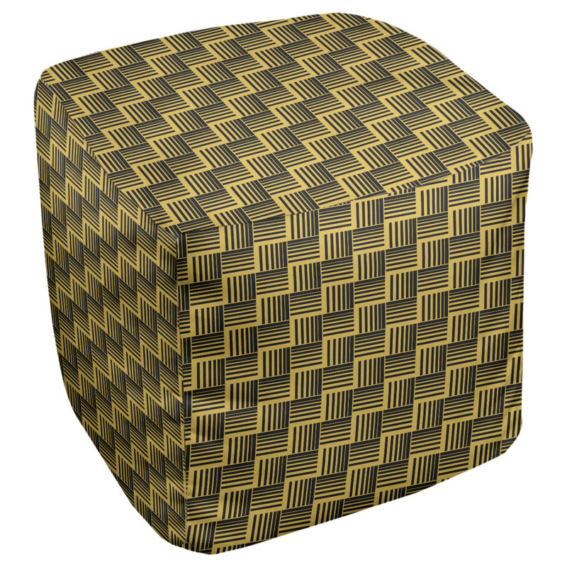 Repose-pieds cubique à rayures classic basketweave, Noir / jaune