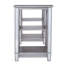 Bureau à miroir Wedlyn de style glamour, finition argent brossé mat et tablettes ouvertes pour un rangement élégant et une utilisation multifonctionnelle