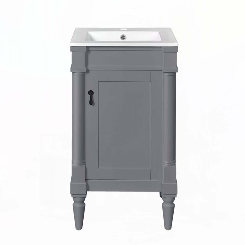 Meuble-lavabo de salle de bain avec lavabo en céramique, Gris