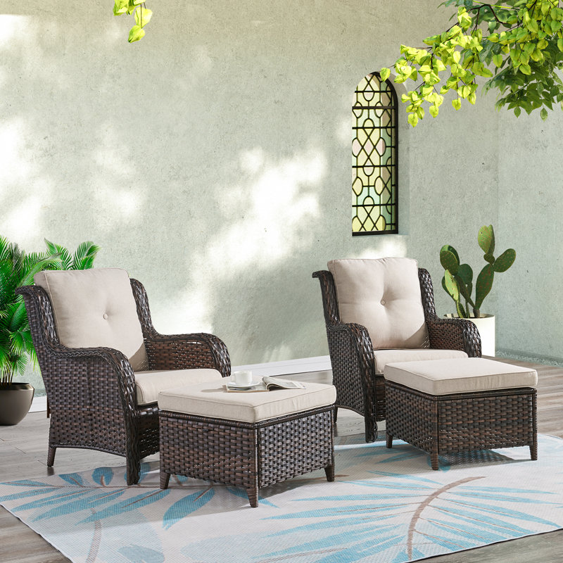 Bonia Outdoor Lounge Chair with Ottoman, Brown Frame/Beige Cushion
