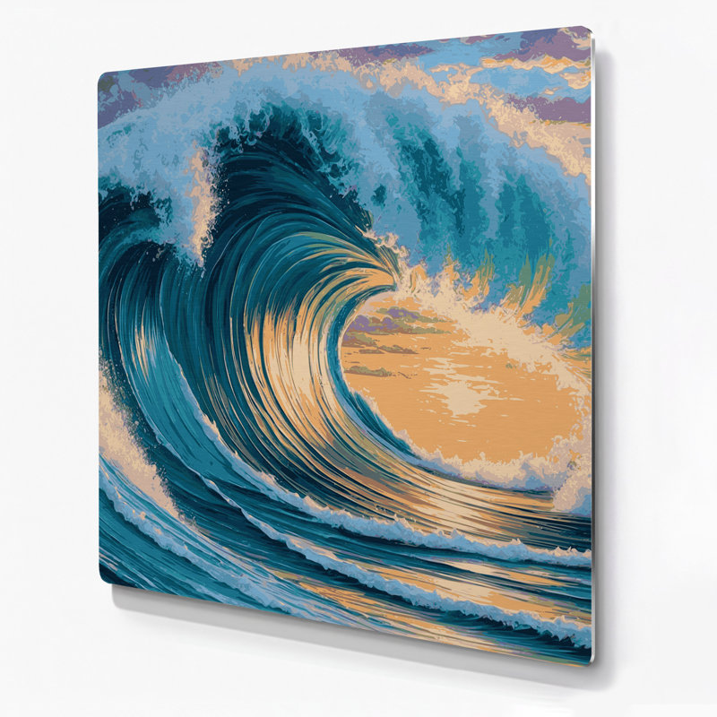 Hawaiian Rolling Waves, art mural en métal bleu, H 16 po x l 16 po
