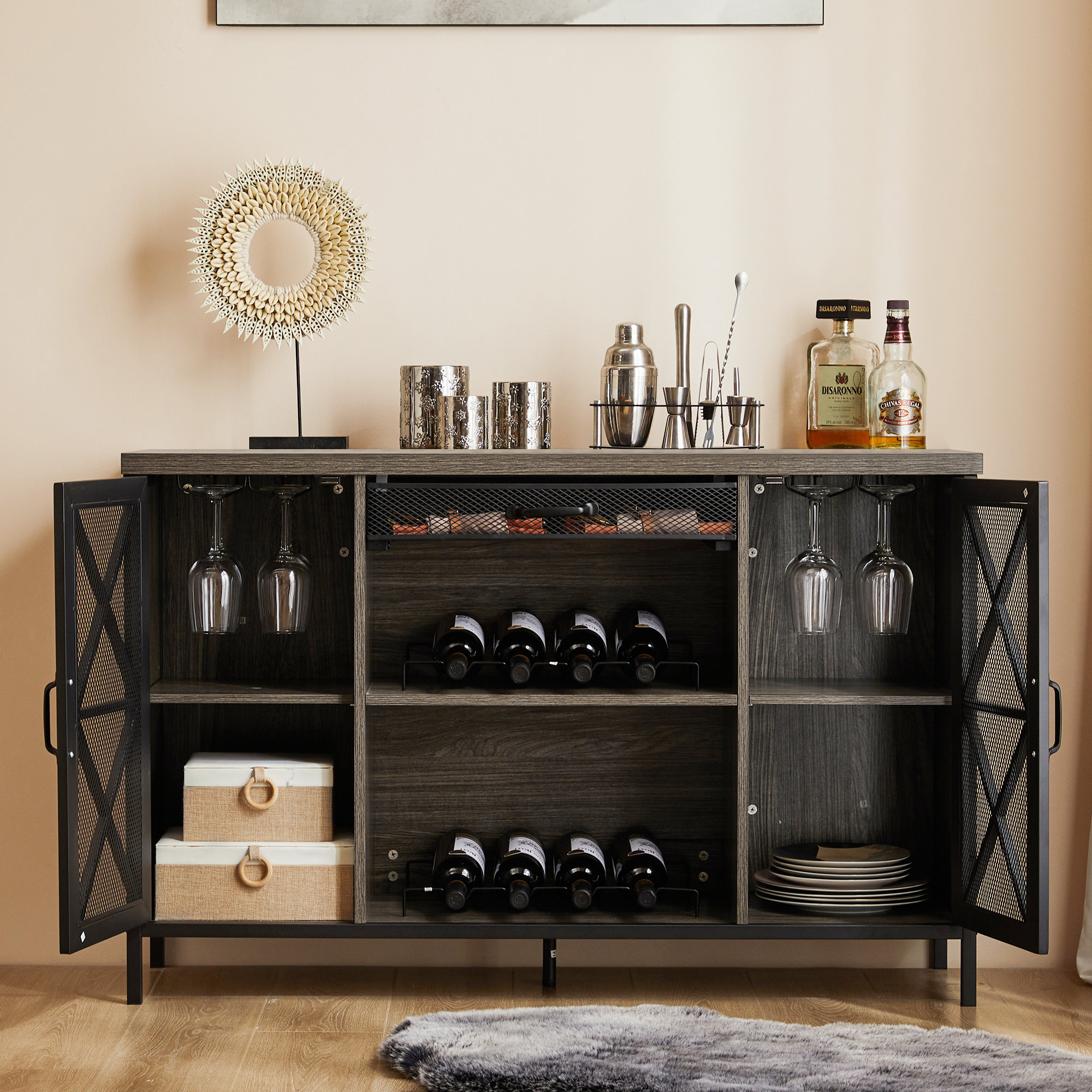 Bar Carts for Home, Home Bar Serving Cart with 12 Bottle Wine Rack and Wine  Glasses Holder, Rustic Rolling Bar Cart with Removable Shelves for Home -  Oklahoma Farmhouse Decor