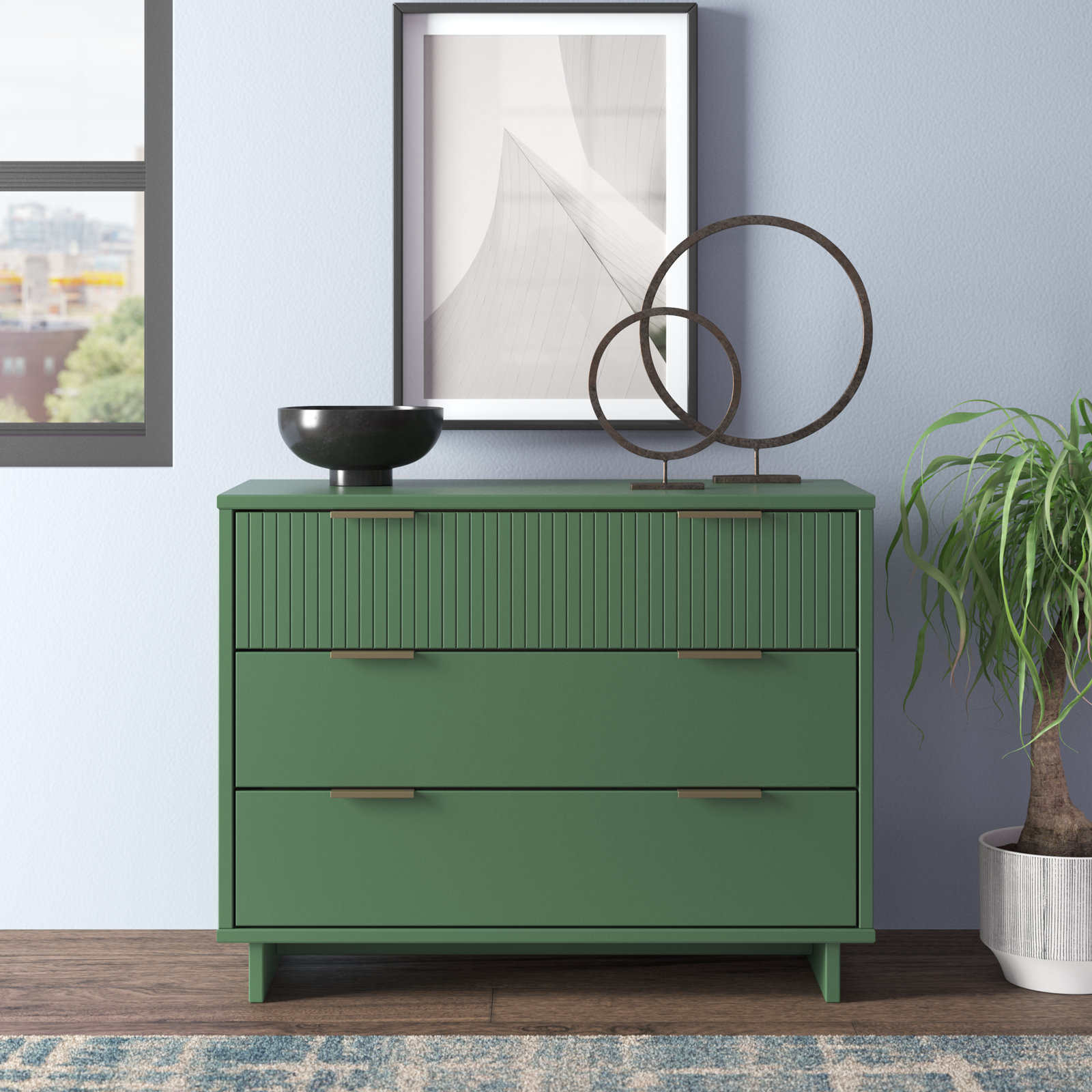 Azur 3 Drawer 37.95 W Dresser Wade Logan Color: Sage Green