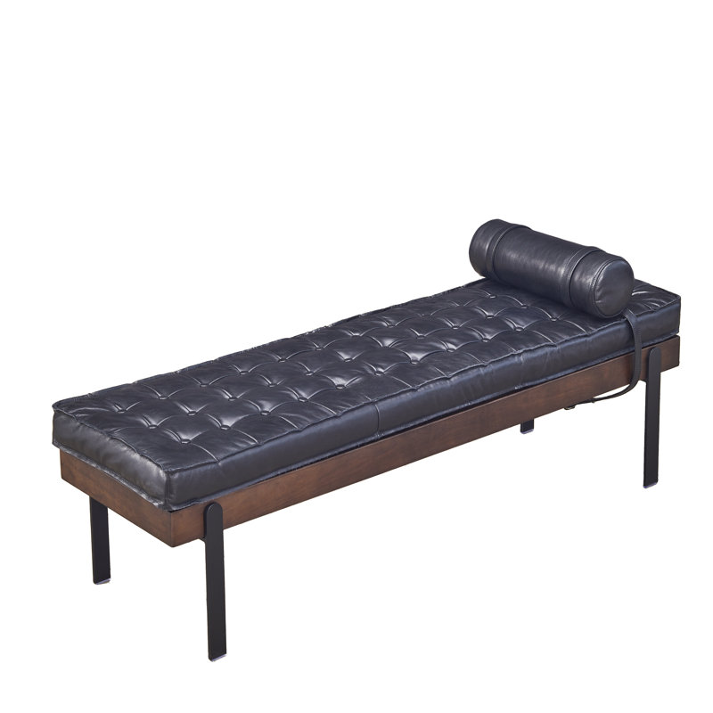 Clarkson Solid Wood Frame Genuine Leather Bench, Black