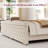 Bed Frame with Storage and LED Lights Charging Station, Velvet Upholstered Sleigh Bed with Wingback Bookcase Headboard, No Box Spring Needed, Easy Assemble, Cream-1354849069