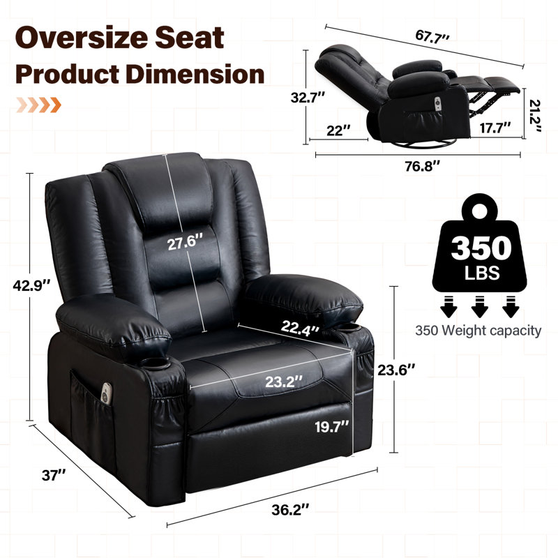 Fauteuils inclinables à massage, fauteuil pivotant surdimensionné en cuir pour la maison