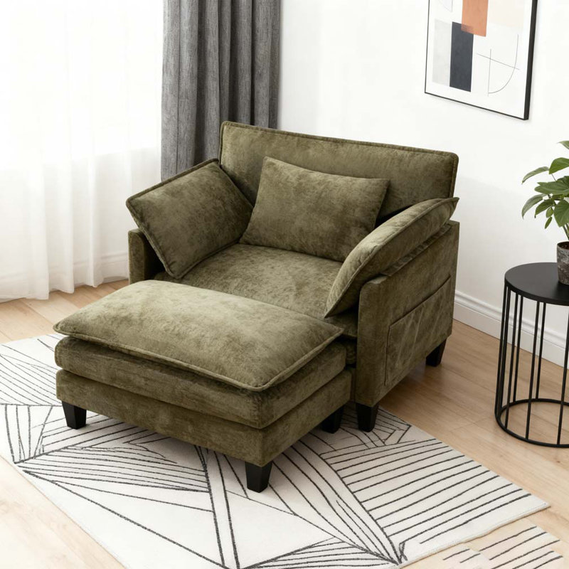 Fauteuil d'appoint surdimensionné avec coussin de siège à double couche, Vert