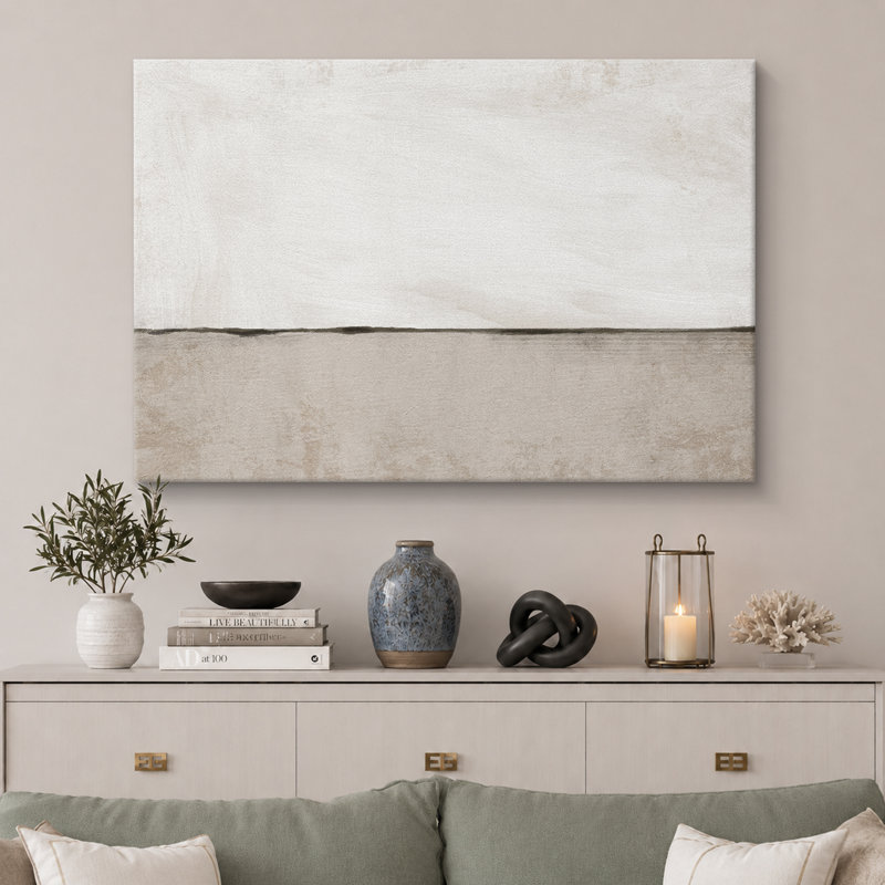 Minimaliste «Œuvre de paysage abstrait beige pastel beige, images murales neutres à décor simple, impression sur toile encadrée, impression sur toile»