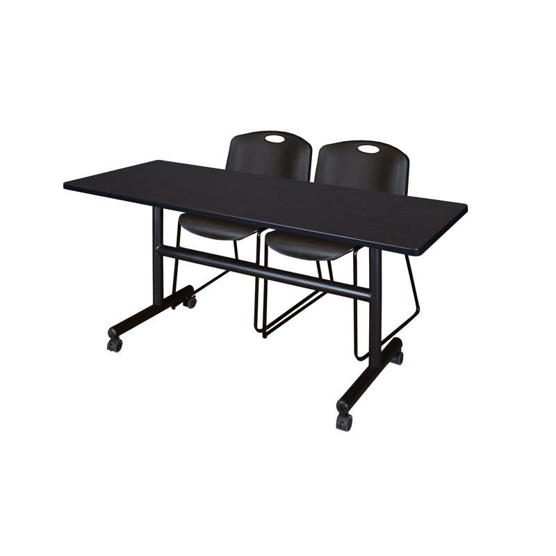 Kobe Flip-Top Training Nesting Table, 2 Zeng Stack Chairs, 29" H x 60" W x 24" D, Grey/Blue