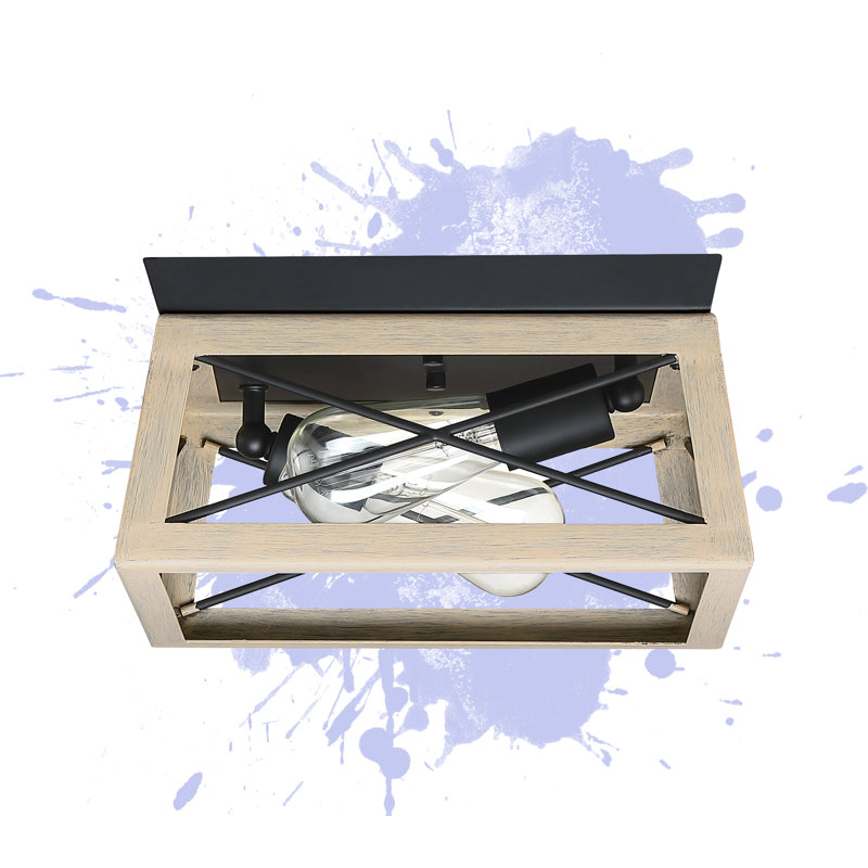 Flush Mount, Matte Black/Oak, Oak