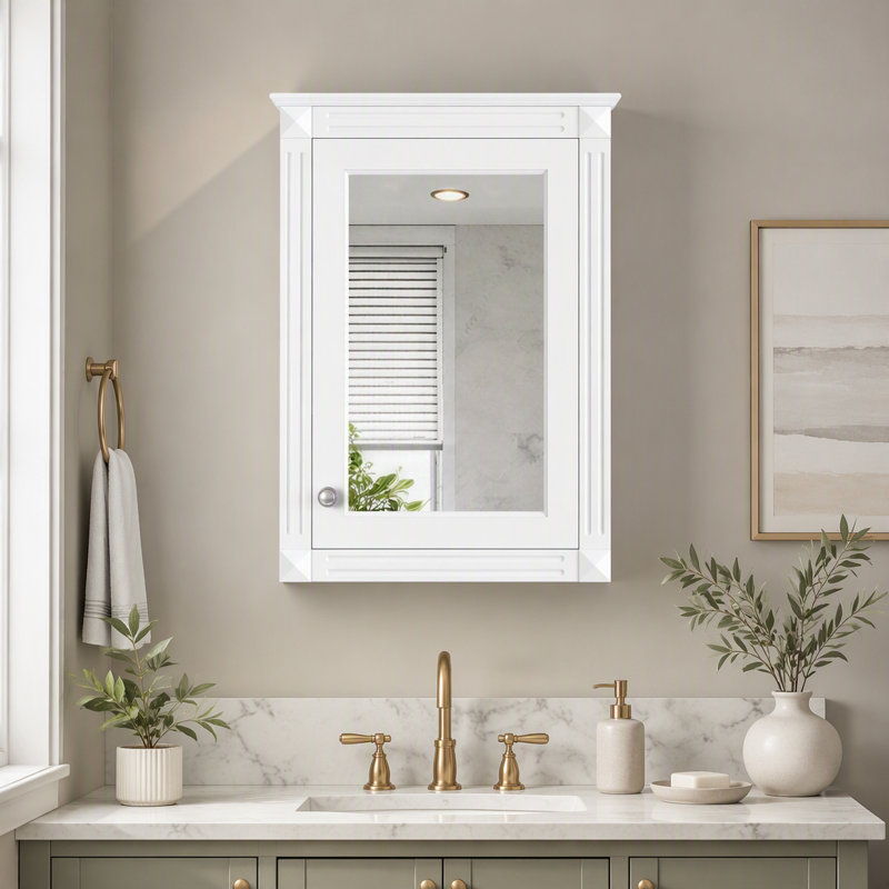 Armoire à pharmacie murale de 50 cm avec miroir et étagère réglables en hauteur, Blanc