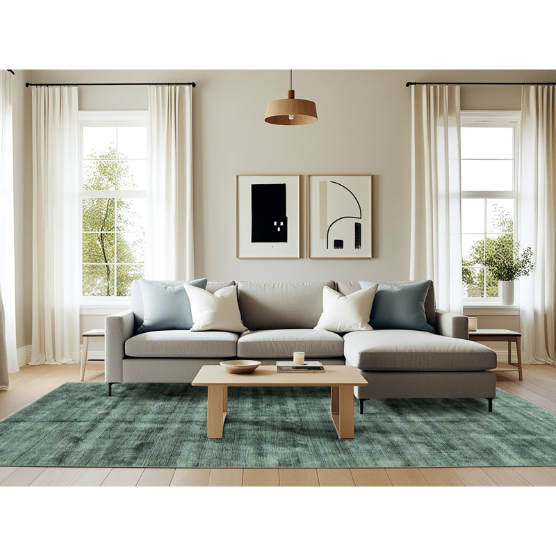 Tapis contemporain vert mer, Rectangle 6 pi x 9 pi