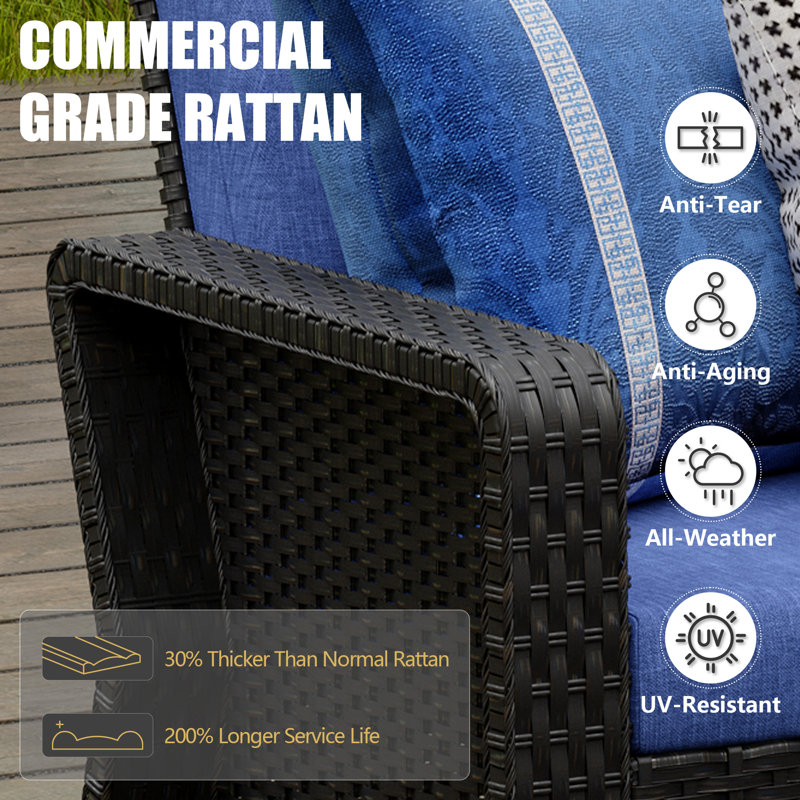 Tojuana 3 Piece Patio Set Rattan Outdoor Furniture Set with Cushions