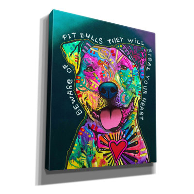 «Pit Bulls will voler votre cœur» par Dean Russo, art mural sur toile