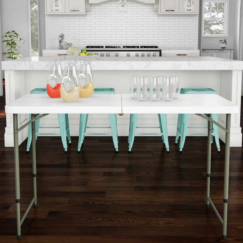 Adjustable Folding Table - Portable 4-Foot Plastic Utility Tabletop with 2 Height Settings - Indoor and Outdoor Seating by Lavish Home (White)